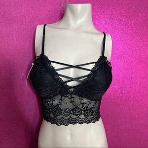 Black Sexy Front Criss Cross Detail Lace Bralette